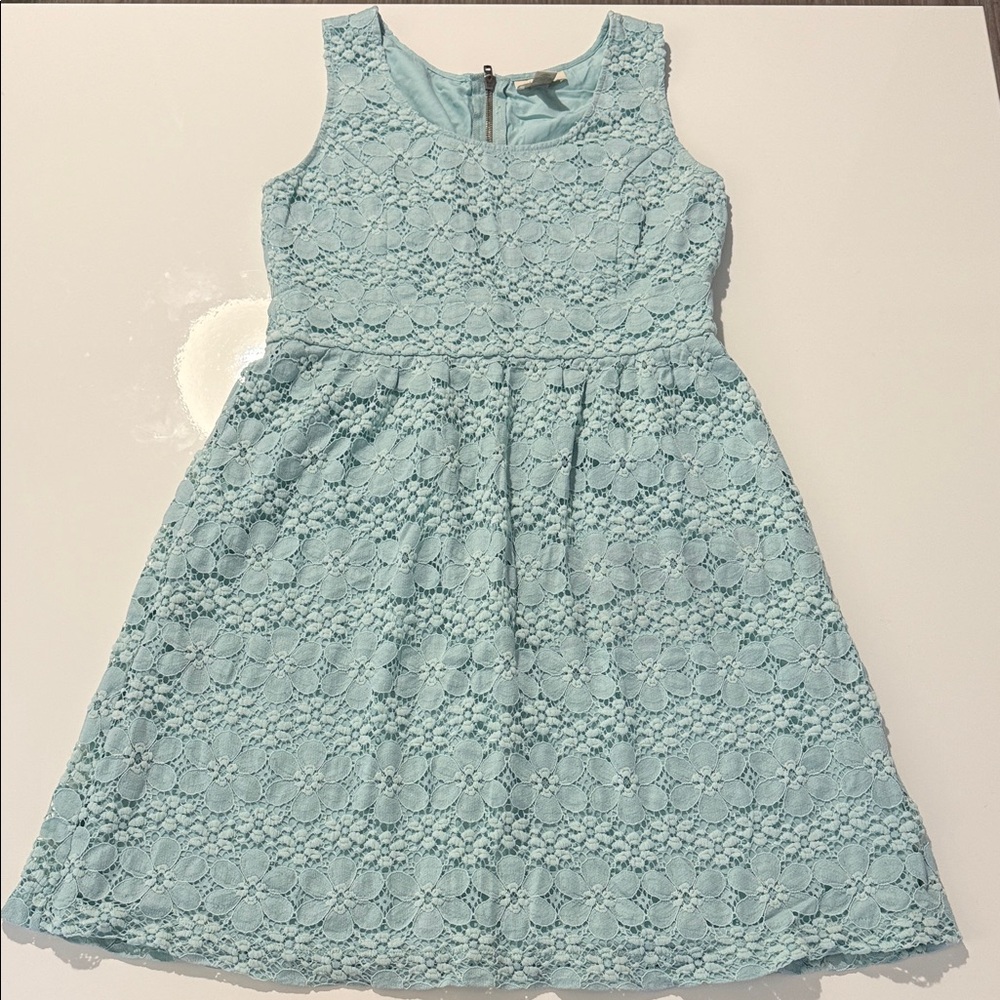 LOFT floral eyelet sleeveless lace dress size 4 aqua green